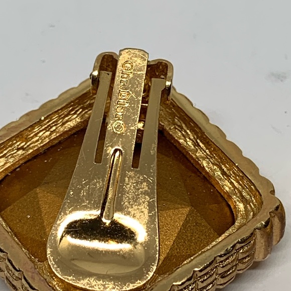 Vintage Christian Dior Crystal Gold tone Clip on Earrings - Picture 9 of 9